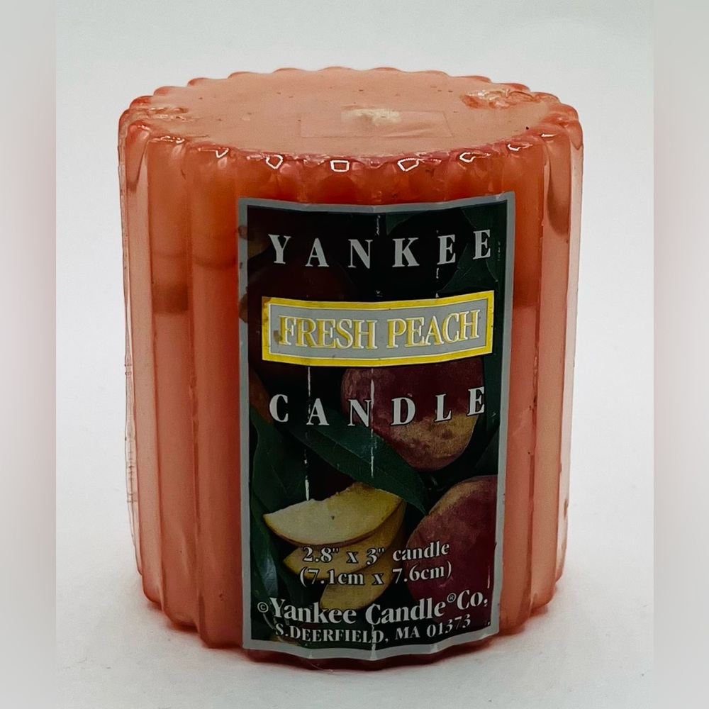 Yankee Candle Fresh Peach Vintage Pillar 3” Retired Discontinued NOS Grooved HTF